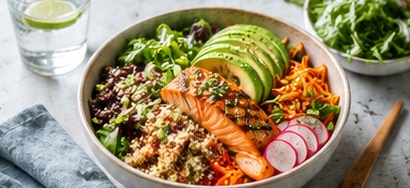 A varied meal in a bowl